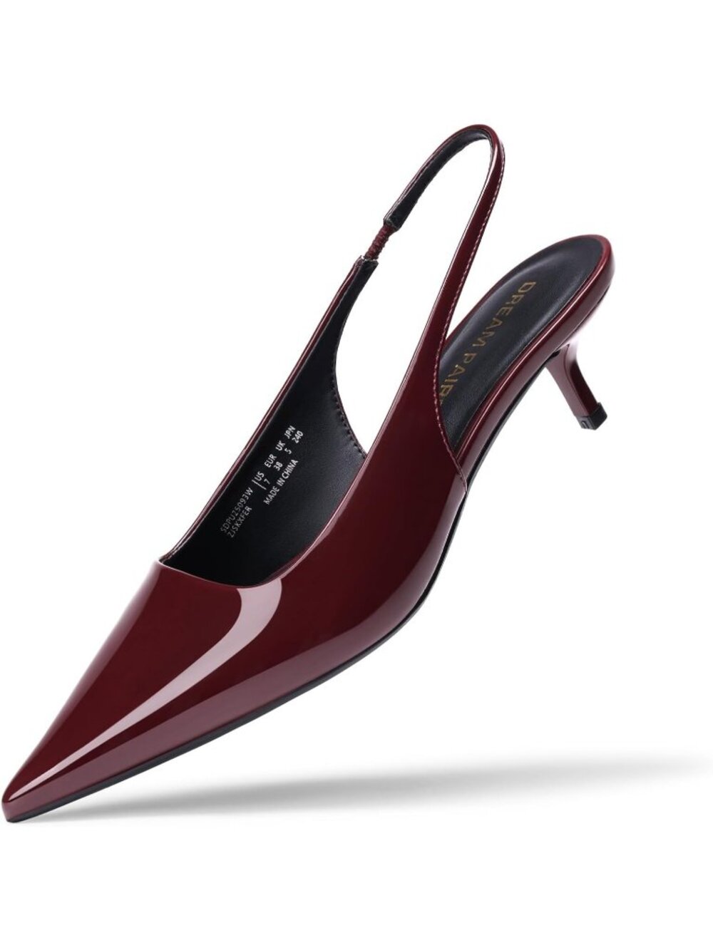 Women's Burgundy Slingback Kitten Heel Pumps Pointed Toe Casual Work Dress Shoes